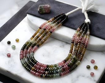 Extremely Rare AAA+ Natural Multicolor Tourmaline Beads • 2-4mm Faceted Tyre Strand Bunch (18 Inch)