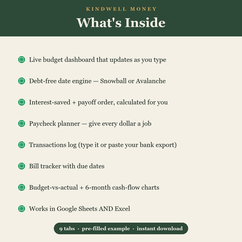 Paycheck Budget Spreadsheet, Debt Payoff Tracker, Google Sheets & Excel Budget Planner, Snowball Avalanche, Bill and Expense Tracker image 8