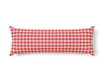Almohada corporal a cuadros rojo cereza pastel / Almohada larga de soporte lumbar