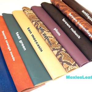 moxies leather prints and solids ,sheets , soft leather scraps, journal cover, earrings, jewelery , leather for artisans , wholesale leather