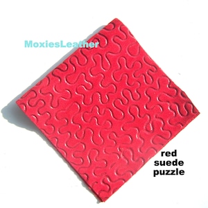 red leather suede zig zag print - swirly designs on red suede , soft red suede leather , genuine leather