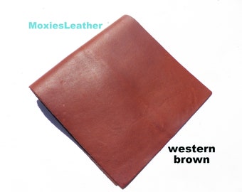May include: A piece of brown leather, labeled "western brown".