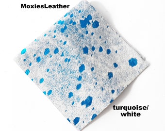 NEW leather pieces- hair on hide print leather turquoise, gold leopard leather - acid wash leather hide with hair on -