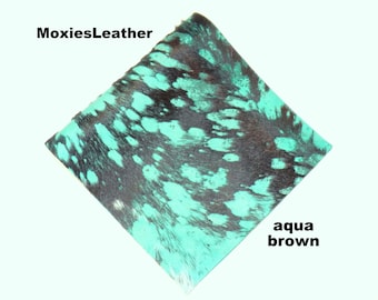 Aqua brown hair on hide leather turquoise brindle hair on hide leather HOH fur