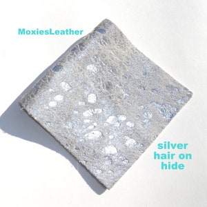 Pony leather hair on hide pieces- Pony hair on hide print leather - silver and rose gold leather - acid wash leather hide with hair on -