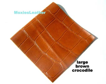 Retales de cuero con diseño de cocodrilo marrón, cuero auténtico, trozos de piel de cuero - restos, marrón caramelo - cuero para joyería - cuero para pendientes
