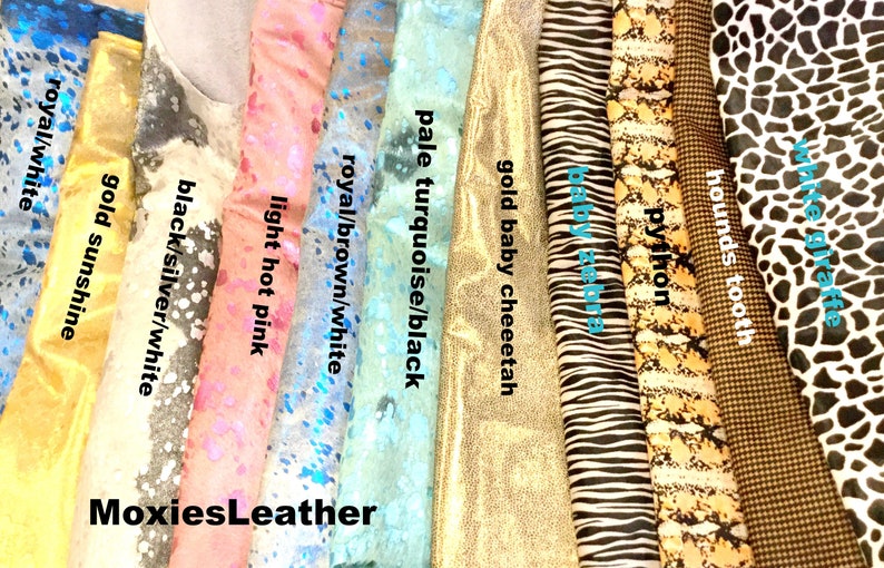 NEW leather pieces hair on hide print leather hot pink, gold leather acid wash leather hide with hair on image 1