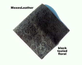 Black floral print leather for earrings , leather scraps , leather remnants , earrings leather , leather sheets .moxies leather