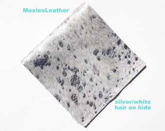 Silver hair on leather earrings or pieces of leather gold silver acid wash hair on hide leather HOH fur