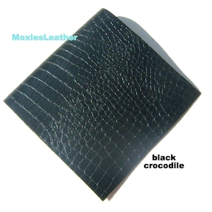 ブラックレザー - ブラッククロコ型押しレザー - ハンドバッグ用レザー、工芸品用レザー - moxiesleather