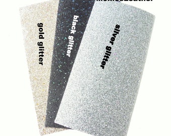 Black sparkle firm leather - cow hide leather  silver glitter firm leather - gold firm leather black glitter