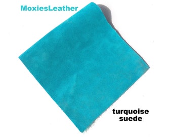 Turquoise leather suede skin piece remnant crafts suede,  jewelry doll making purse - suede pieces , real suede skins