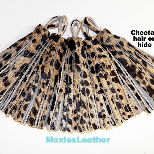 Genuine leather cheetah hair on hide tassels - leather hair on hide tassles, animal printed hair on hide tassel , wholesale leather fringes