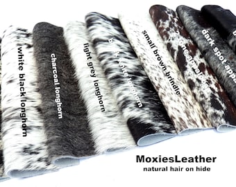 Natural Appaloosa hair on leather pieces- hair on hide black leather -  hide with hair on -leather with fur