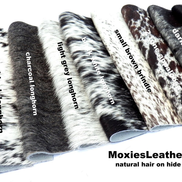 Natural Appaloosa hair on leather pieces- hair on hide black leather -  hide with hair on -leather with fur