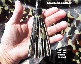 Hair on leather camo print tassels - hair on leather - camouflage tassels