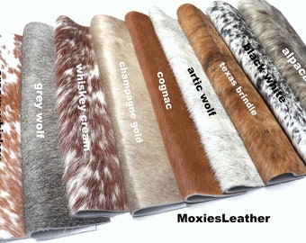 Natural cowhide hair on leather pieces- hair on hide cognac leather -  hide with hair on -leather with fur