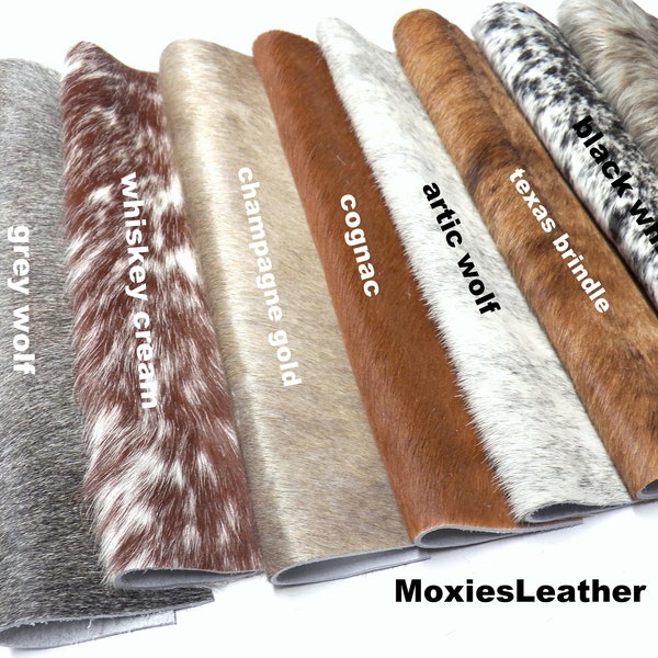 Natural cowhide hair on leather pieces- hair on hide cognac leather -  hide with hair on -leather with fur