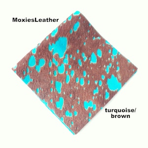 Acid wash cowhide leather pieces- pony hair on hide print leather turquoise, gold leopard leather - acid wash leather hide with hair on -