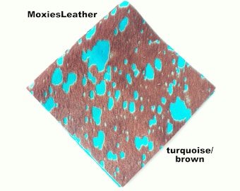 NEW leather pieces turquoise hair on hide print leather turquoise, gold leopard leather - acid wash leather hide with hair  rainbow leather