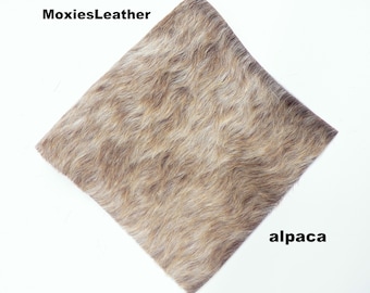 Cowhide hair on hide Alpaca wavy pieces- hair on hide cognac leather -  hide with hair on -leather with fur