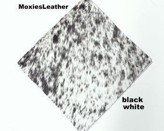 Black white Hey Dude Natural hair on leather pieces- hair on hide cognac leather -  hide with hair on -leather with fur