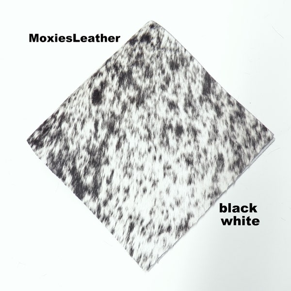 Black white Hey Dude Natural hair on leather pieces- hair on hide cognac leather -  hide with hair on -leather with fur
