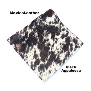 Natural Appaloosa hair on leather pieces- hair on hide black leather -  hide with hair on -leather with fur