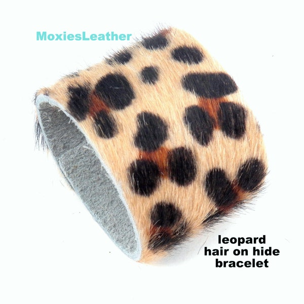 hair on cuff leopard leather , animal prints bracelet 2 inch band  , cuffs with hair on leather , wholesale cuff