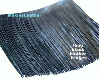 Long Black leather fringes - genuine leather fringes 13" long