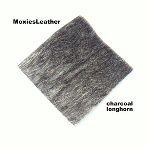 Charcoal natural hair on leather pieces- hair on hide black leather -  hide with hair on -leather with fur