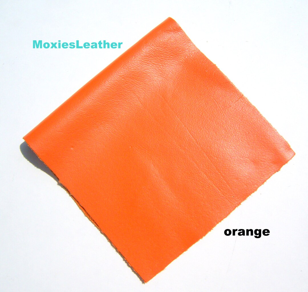 Orange Craft Leather Piece | Full-Grain Cowhide Remnant ~5"x8" For DIY & Small Projects