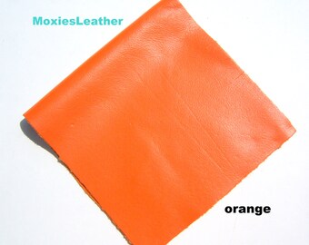 Orange leather - genuine leather piece - orange leather piece - leather for jewellery  - Orange leather - leather for patches