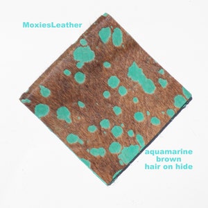 Aqua leather pieces- cowhide hair on hide print leather earrings leopard and zebra print leather - leather hide with hair on -