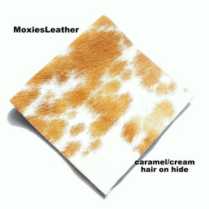 NEW leather pieces-pony hair on hide print leather - turquoise and caramel leather - leather hide with hair on -