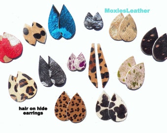 100 pieces wholesale - Hair on leather earrings teardrop pieces,   animal print leather earrings, acid wash print