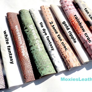 western croc  leather moxies leather , leather for earrings, genuine leather, remnants of leather , scraps leather  for crafting ,