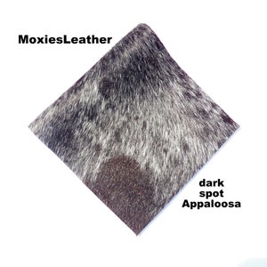 Natural Appaloosa hair on leather pieces- hair on hide black leather -  hide with hair on -leather with fur