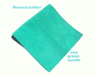 Sea green suede leather pieces, earrings jewelry crafts