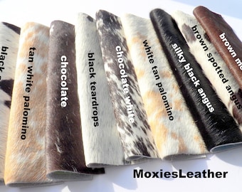 Cowhide Natural hair on leather pieces- hair on hide cognac leather -  hide with hair on -leather with fur