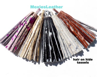 Hair on hide print real leather - Leather tassels - wholesale hair on fur tassels hide acid wash print tassels in leather