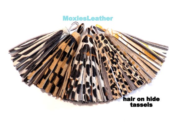 hair on animal print real leather - Leather tassels - wholesale hair on fur tassels - real leather hide animal print tassels in leather