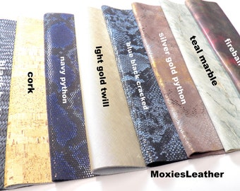 Nuevas sábanas de cuero para pendientes, piezas de pythonleather azul marino negro, piezas de cuero genuino. restos de cuero, cuero para artesanías