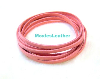 Genuine leather dusty rose pink cord leather necklace 6 feet ,black leather genuine leather,black strips