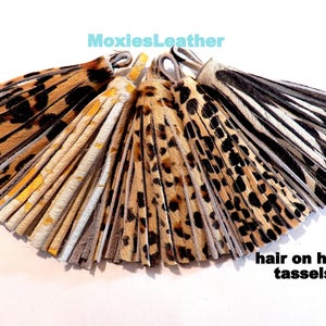 leather tassels with hair on - animal print  tassels - wholesale hair on fur tassels - leopard tassels , cheetah tassels, acid wash tassel