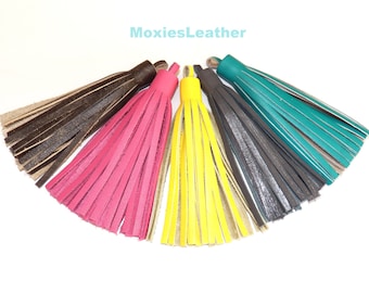 Genuine leather tassels - western brown leather tassles - cream leather tassels -