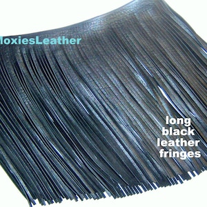 Flecos largos de cuero negro - flecos de cuero genuino - borlas para bolsos, botas de cuero, flecos para otomanas, flecos para bancos, flecos para vestidos