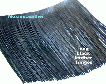 Long Black leather fringes - genuine leather fringes - handbag purse tassel ,boot leather, ottoman fringe ,bench fringe , dress fringe