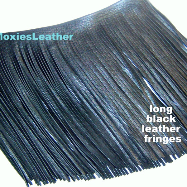 Black leather fringes for jean jacket - genuine leather fringes - Motorcycle handbag purse tassel ,boot leather