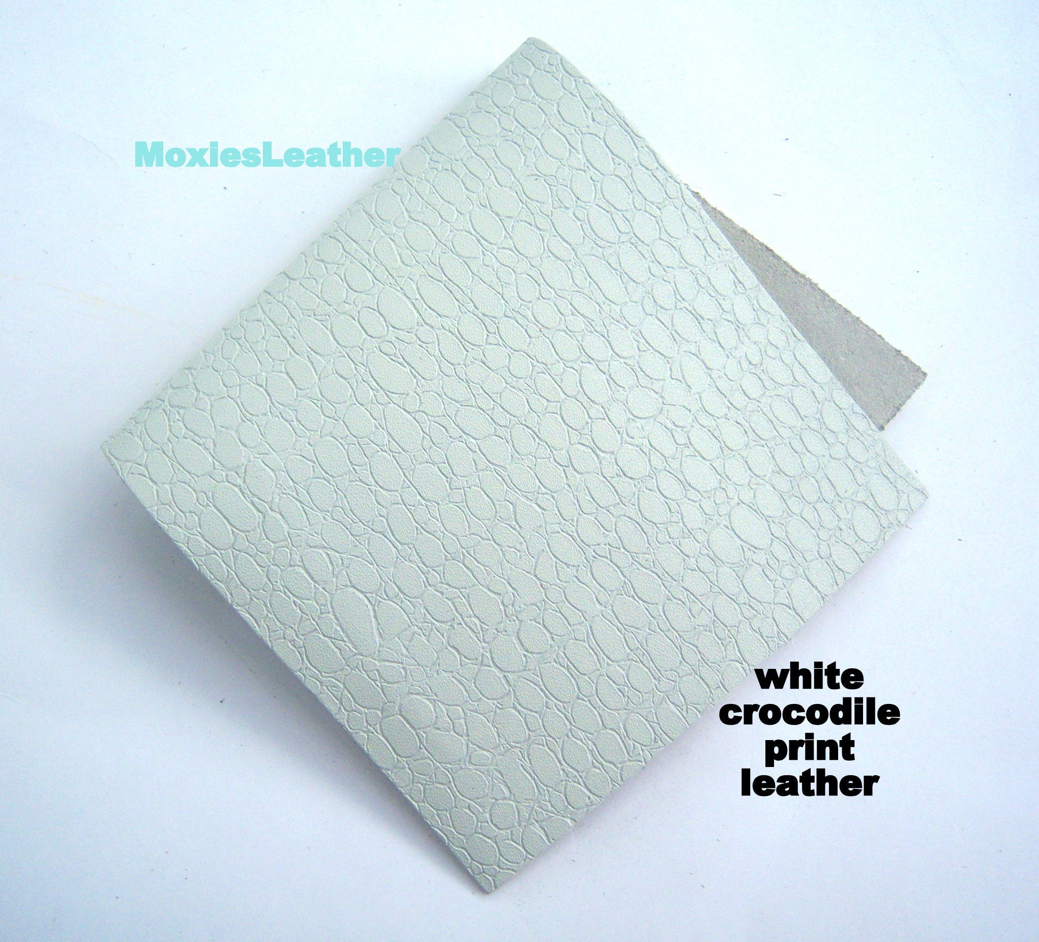 white crocodile print leather - firm white leather - cuff leather print croco print